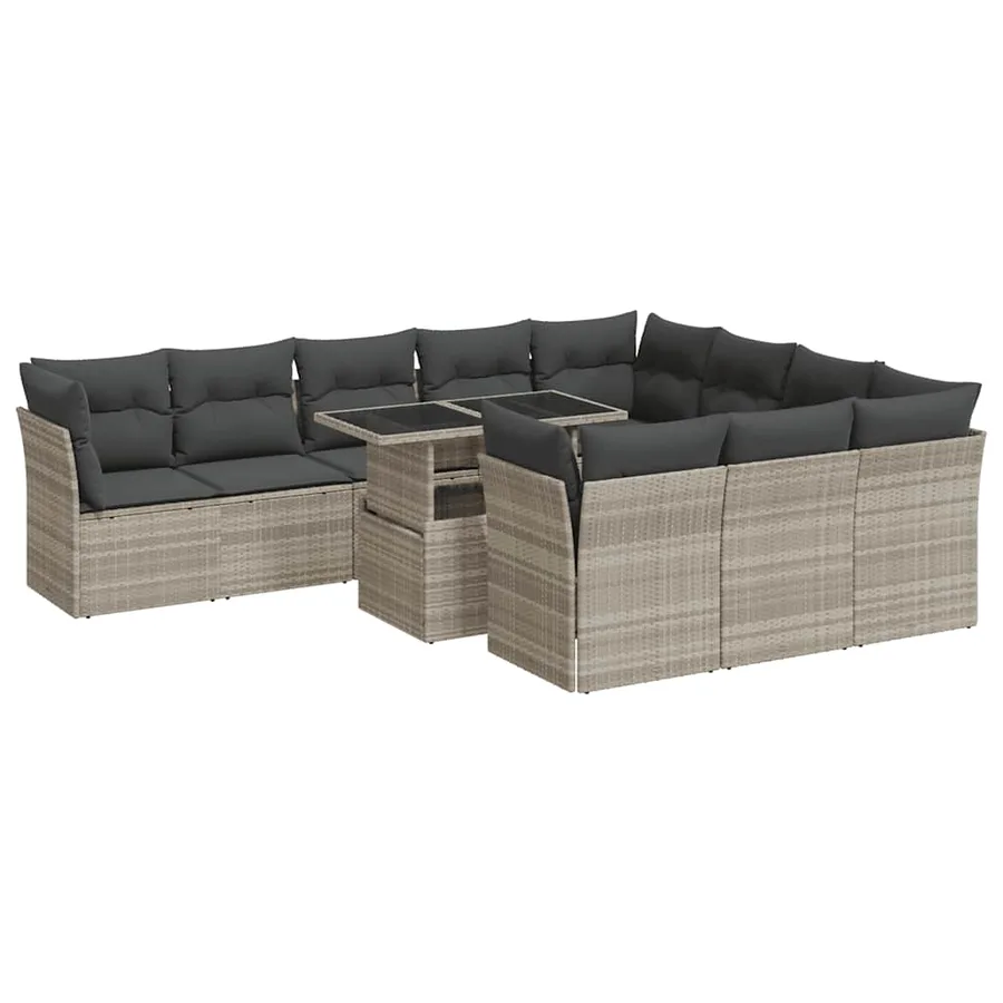 Salon de jardin 11 pcs avec coussins gris clair résine tressée - 2