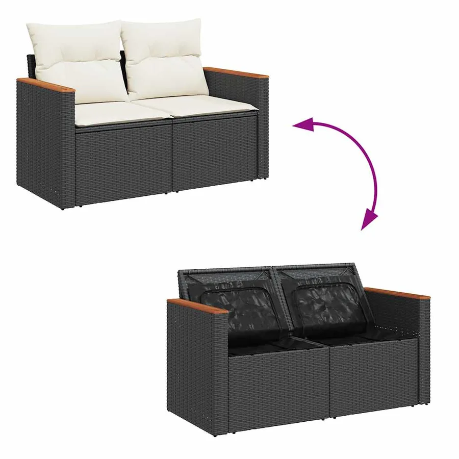 Salon de jardin 8 pcs avec coussins noir résine tressée - 12