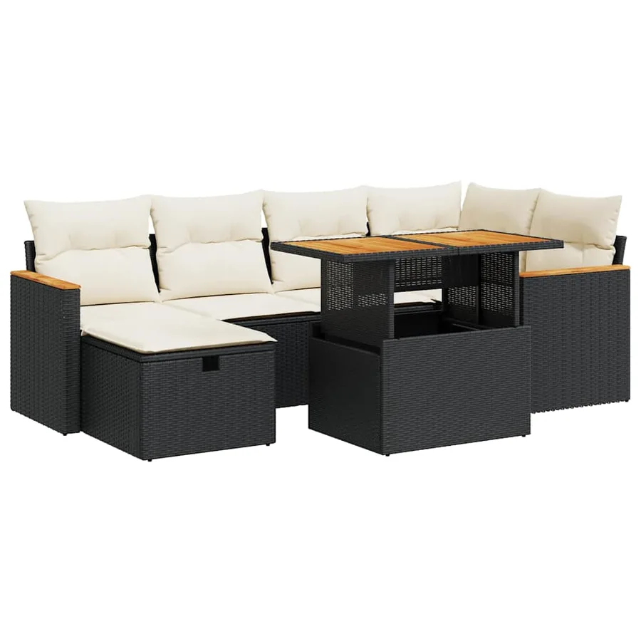 Salon de jardin 8 pcs avec coussins noir résine tressée - 2