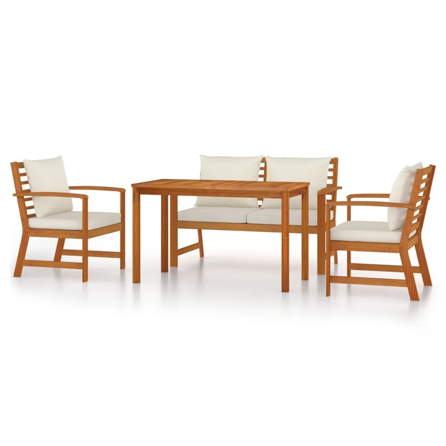 Ensemble à manger de jardin 4 pcs coussins Bois acacia - 2