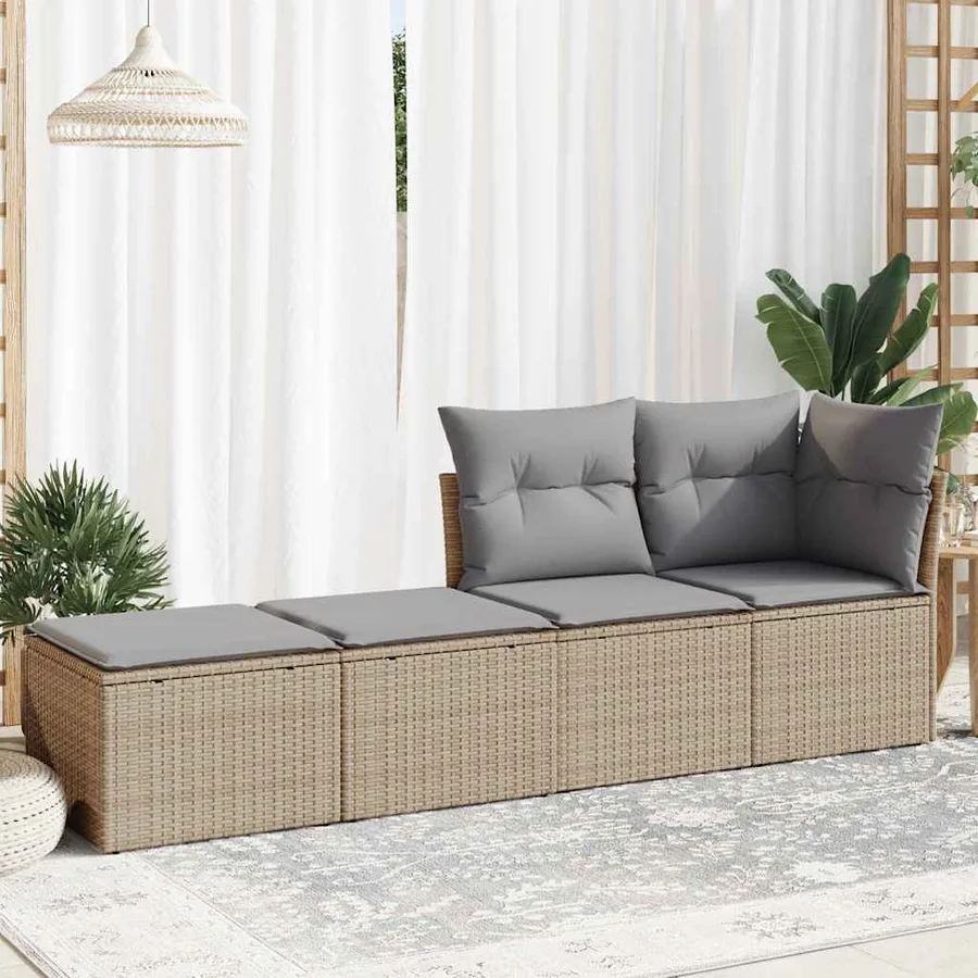 Salon de jardin avec coussins 2 pcs beige résine tressée acacia - 3
