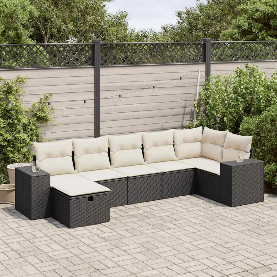 Salon de jardin 7 pcs avec coussins noir résine tressée 93 x 62 x 69 cm - 62,0 kg