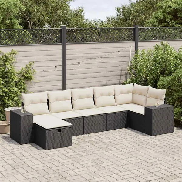 Salon de jardin 7 pcs avec coussins noir résine tressée 93 x 62 x 69 cm - 62,0 kg