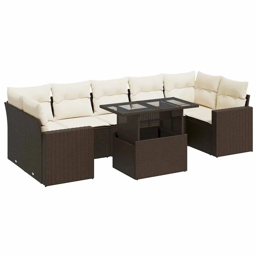 Salon de jardin 8 pcs avec coussins marron résine tressée - 2