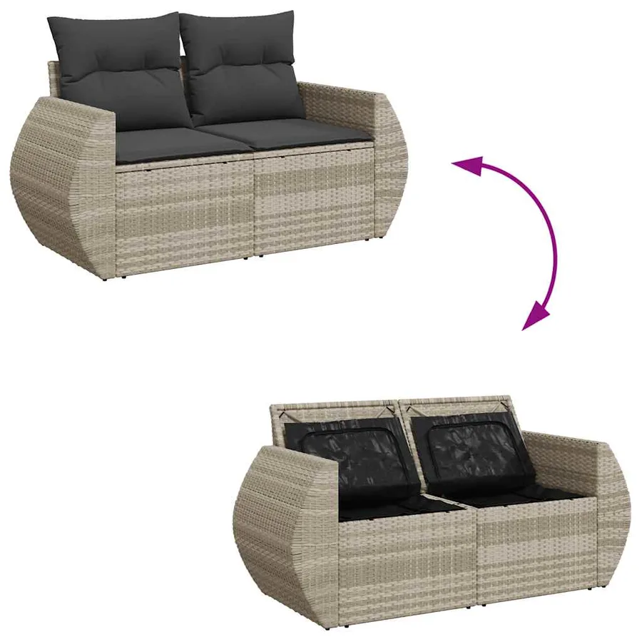 Salon de jardin 5 pcs avec coussins gris clair résine tressée - 7