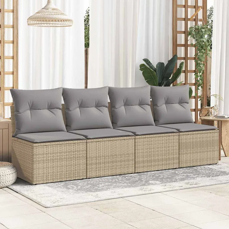 Salon de jardin avec coussins 2 pcs beige résine tressée acacia - 3