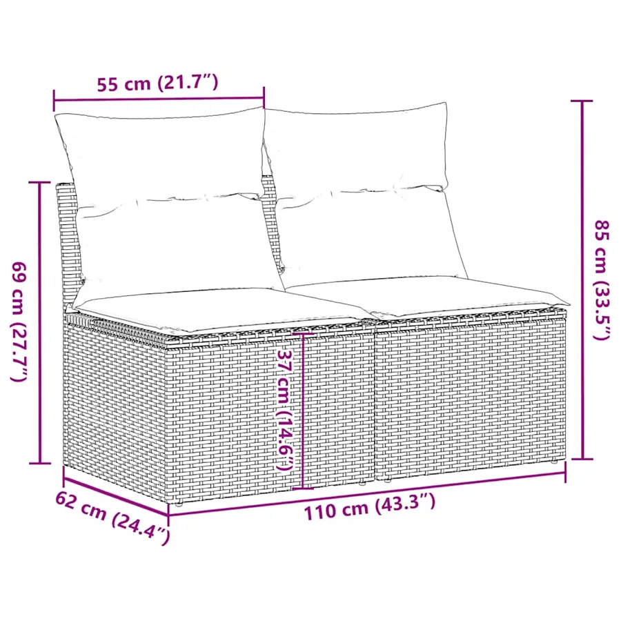 Salon de jardin avec coussins 2 pcs beige résine tressée acacia - 7