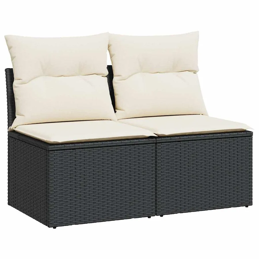 Salon de jardin avec coussins 2 pcs noir résine tressée acacia - 2