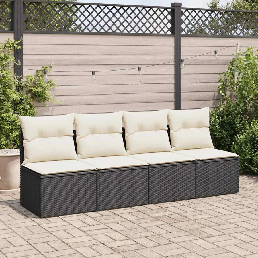 Salon de jardin avec coussins 2 pcs noir résine tressée acacia - 3