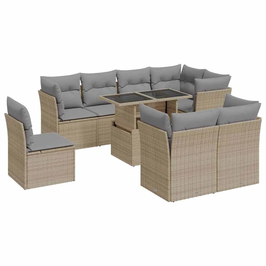 Salon de jardin avec coussins 9 pcs beige résine tressée - 2