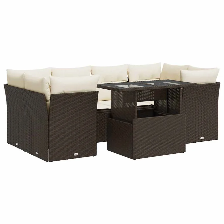 Salon de jardin avec coussins 7 pcs marron résine tressée - 2