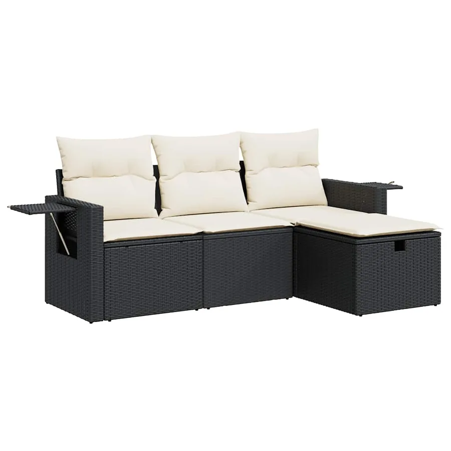 Salon de jardin 4 pcs avec coussins noir résine tressée - 2