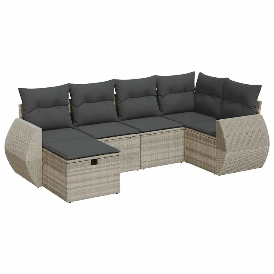 Salon de jardin 6 pcs avec coussins gris clair résine tressée - 2