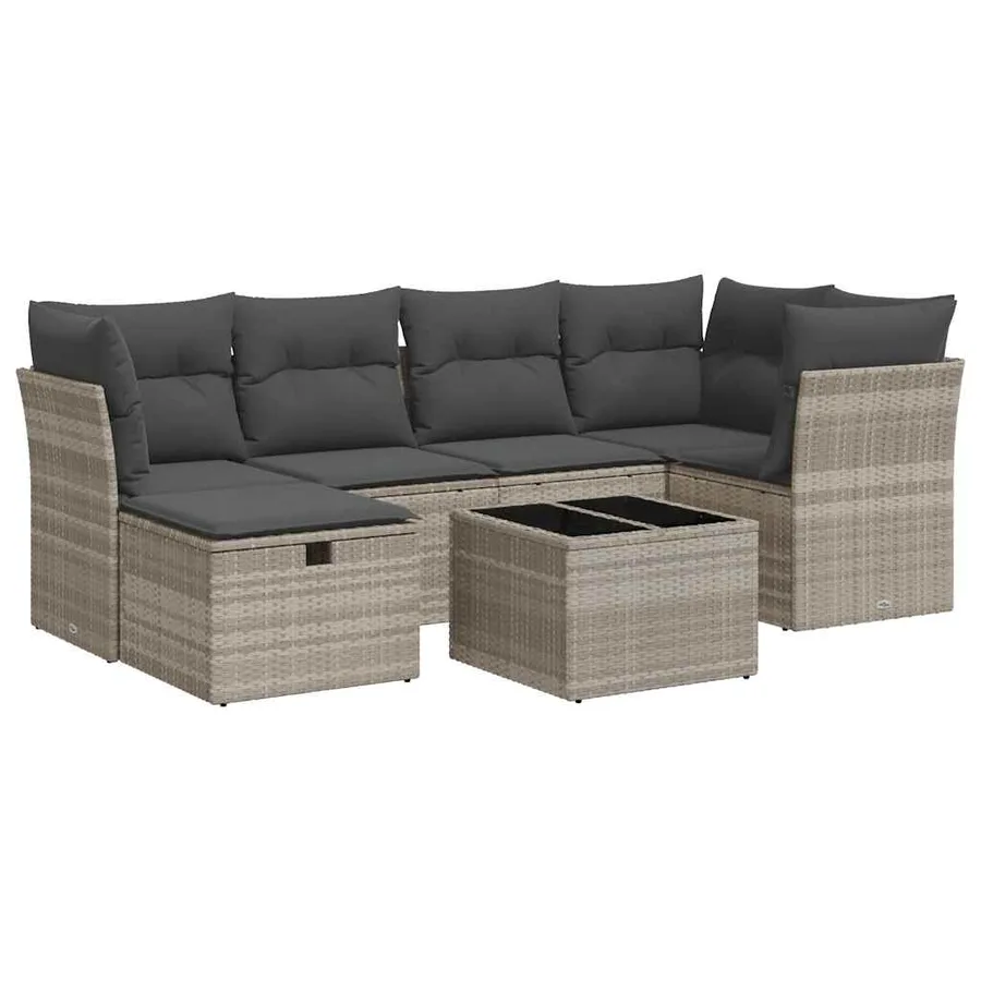 Salon de jardin avec coussins 7 pcs gris clair résine tressée - 2