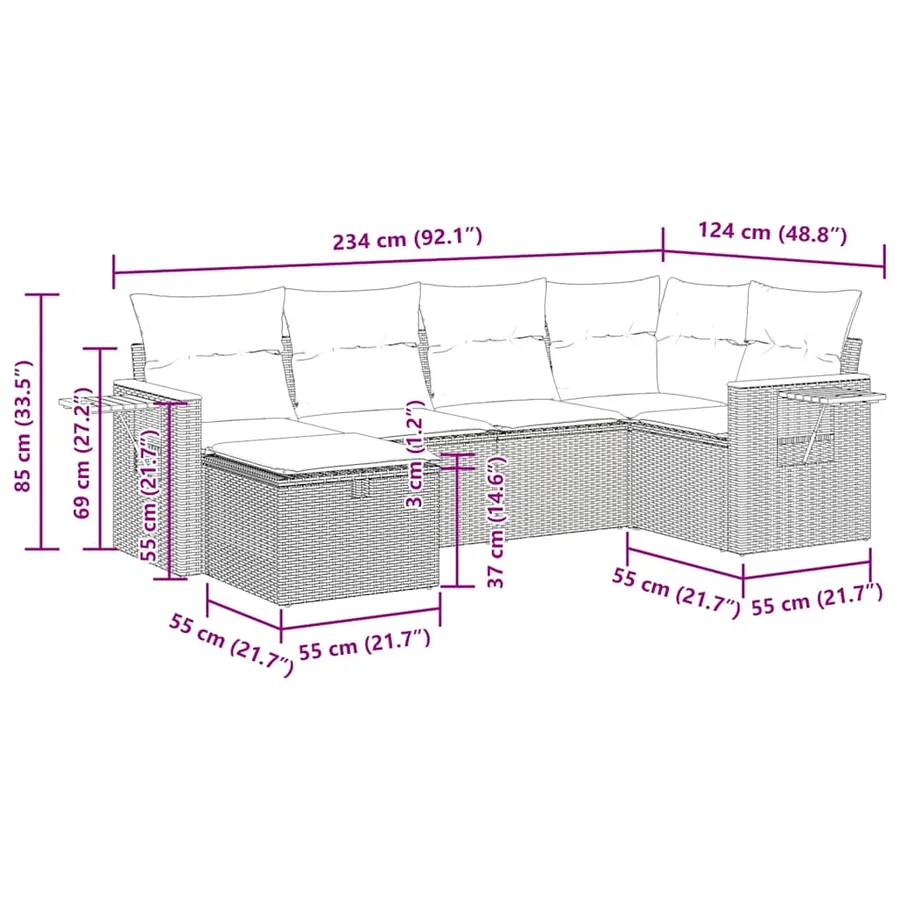 Salon de jardin 6 pcs avec coussins noir résine tressée - 16