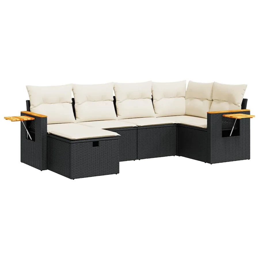 Salon de jardin 6 pcs avec coussins noir résine tressée - 2