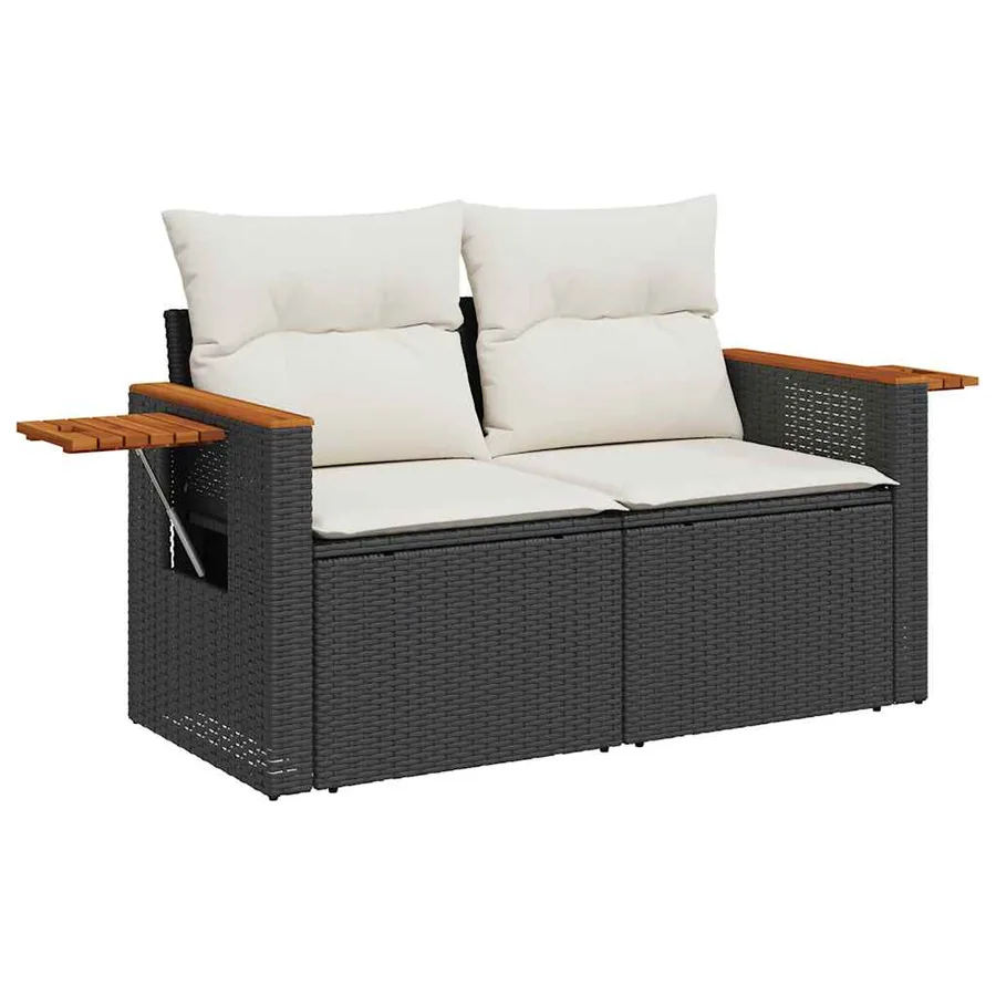 Salon de jardin 6 pcs avec coussins noir résine tressée - 5