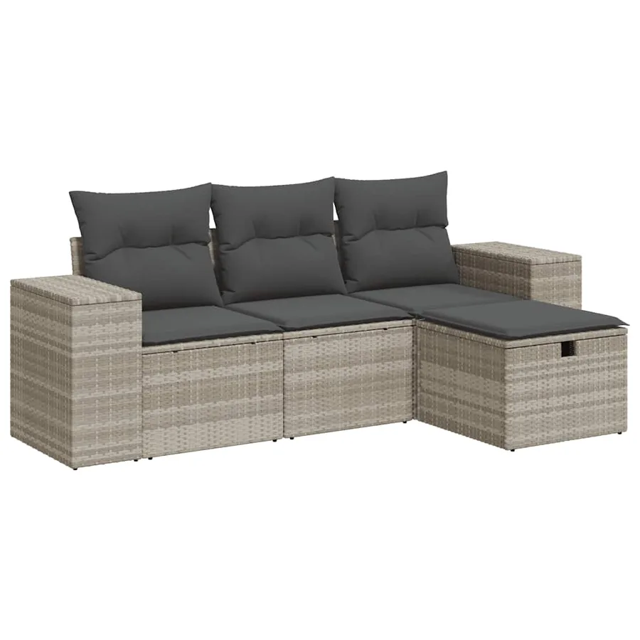 Salon de jardin 4 pcs avec coussins gris clair résine tressée - 2