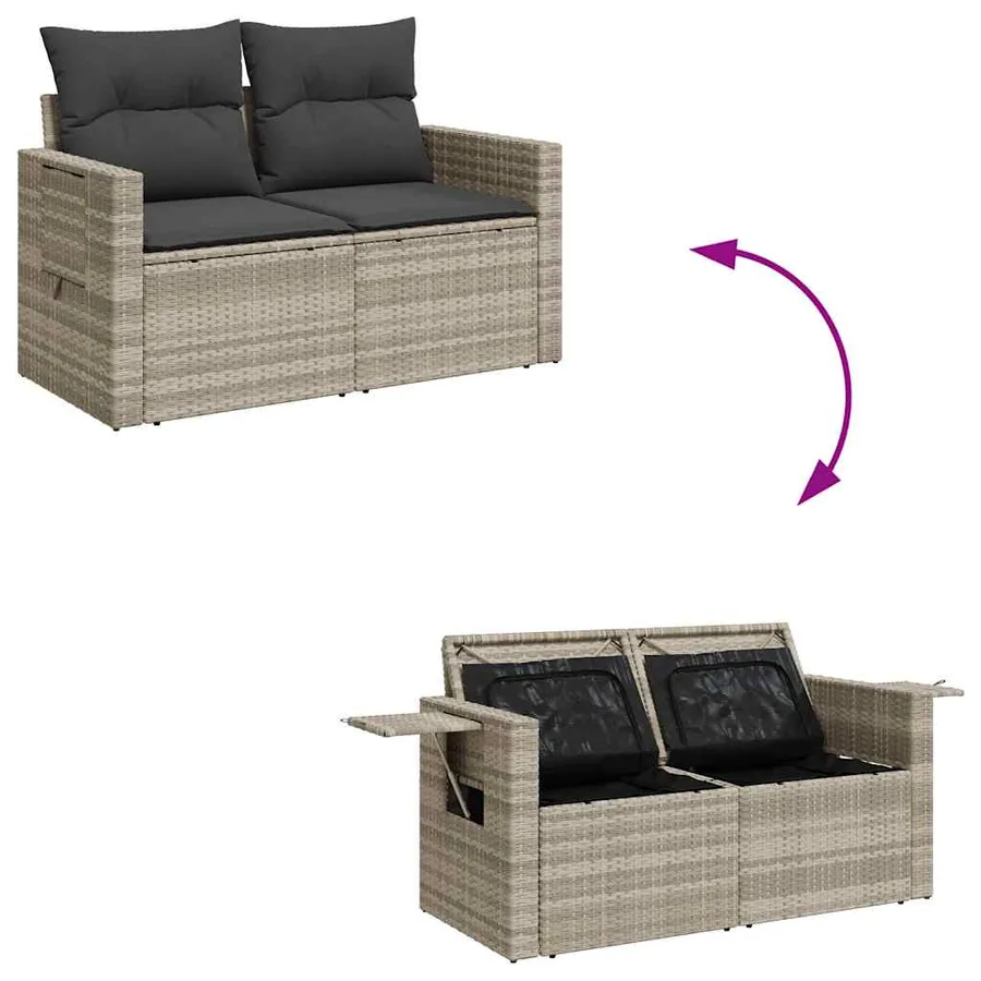 Salon de jardin 9 pcs avec coussins gris clair résine tressée - 10