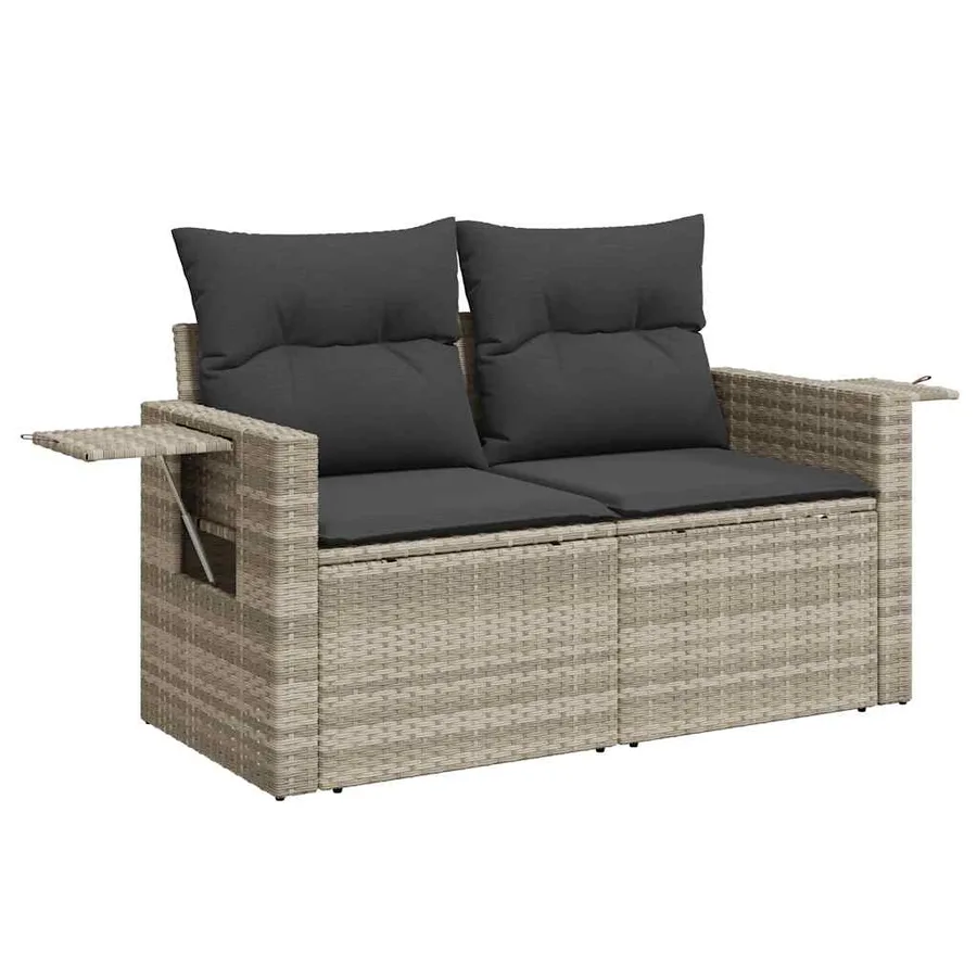 Salon de jardin 9 pcs avec coussins gris clair résine tressée - 5