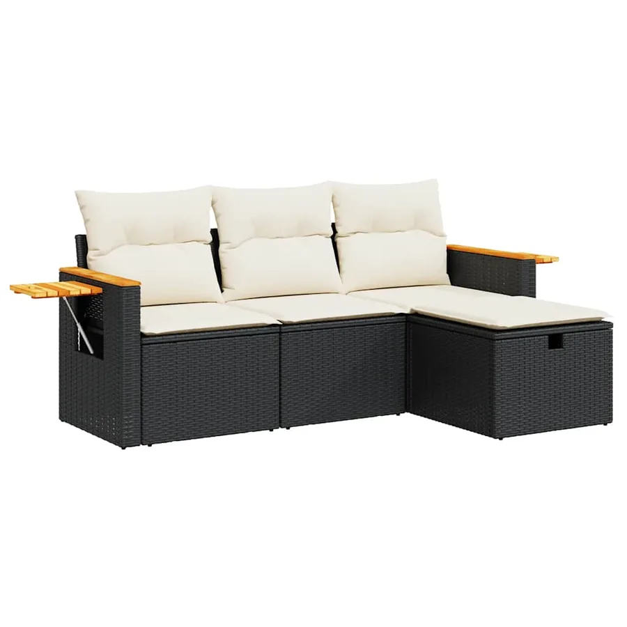 Salon de jardin 4 pcs avec coussins noir résine tressée - 2