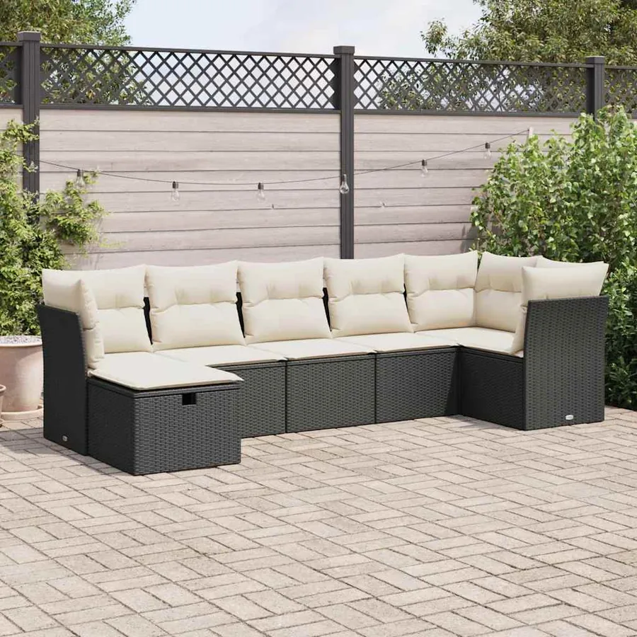 Salon de jardin 7 pcs avec coussins noir résine tressée 62 x 62 x 69 cm - 59,3 kg