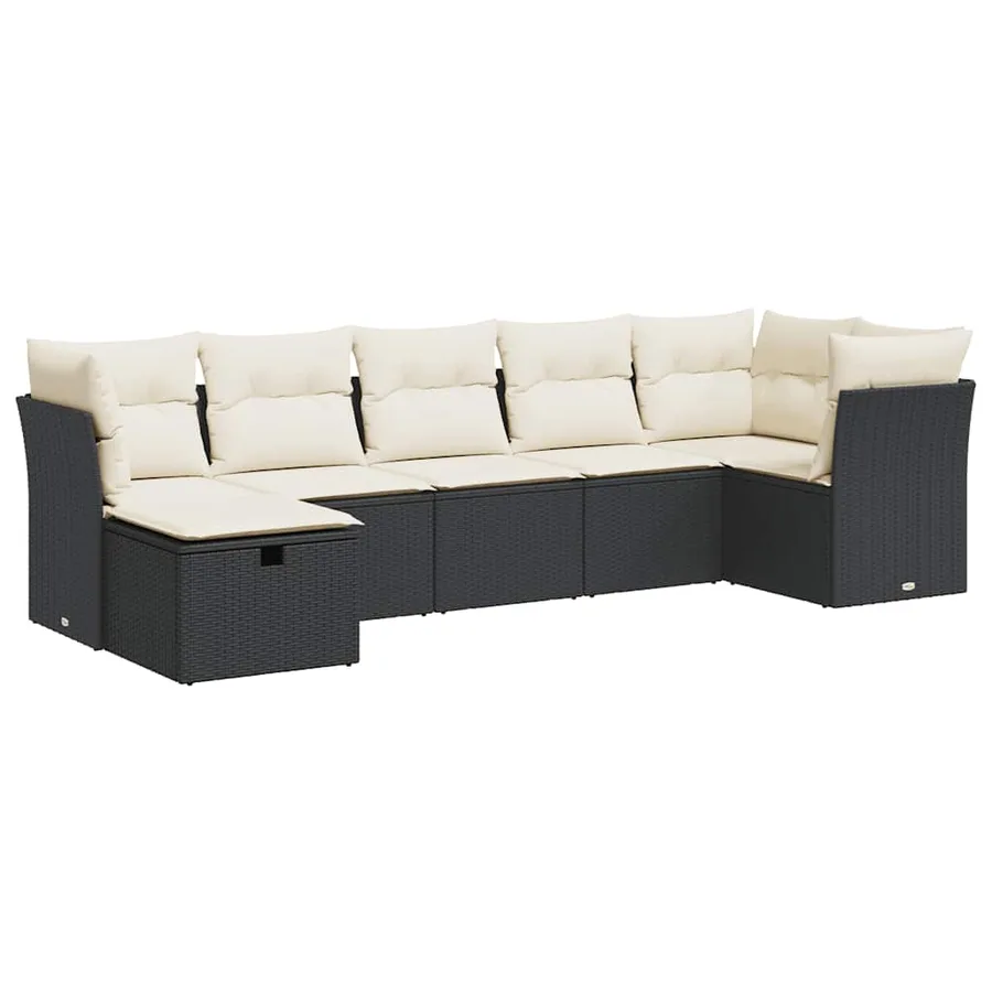 Salon de jardin 7 pcs avec coussins noir résine tressée 62 x 62 x 69 cm - 59,3 kg - 2