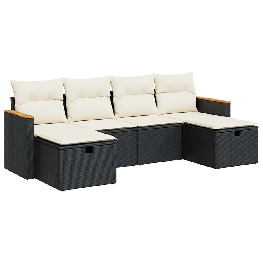 Salon de jardin 6 pcs avec coussins noir résine tressée - 2