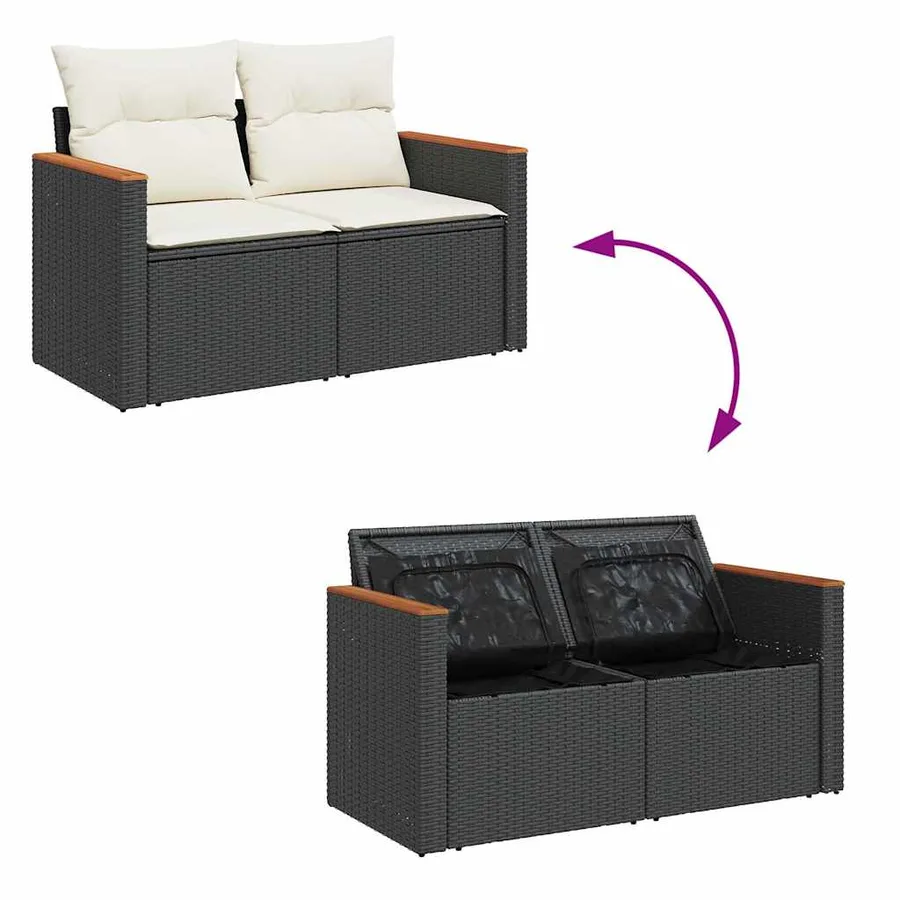 Salon de jardin 6 pcs avec coussins noir résine tressée - 6