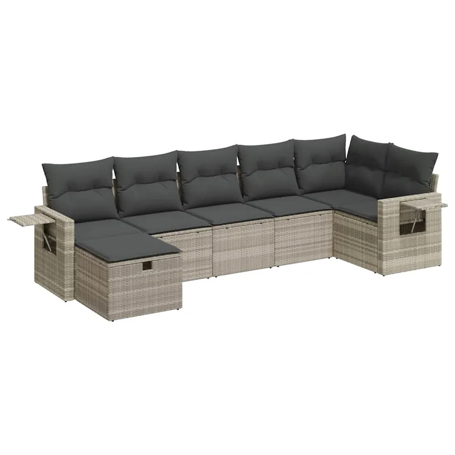 Salon de jardin avec coussins 7 pcs gris clair résine tressée - 2