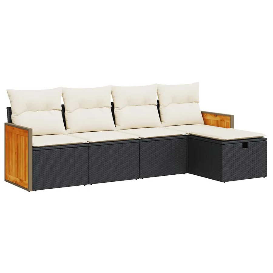 Salon de jardin 5 pcs avec coussins noir résine tressée - 2