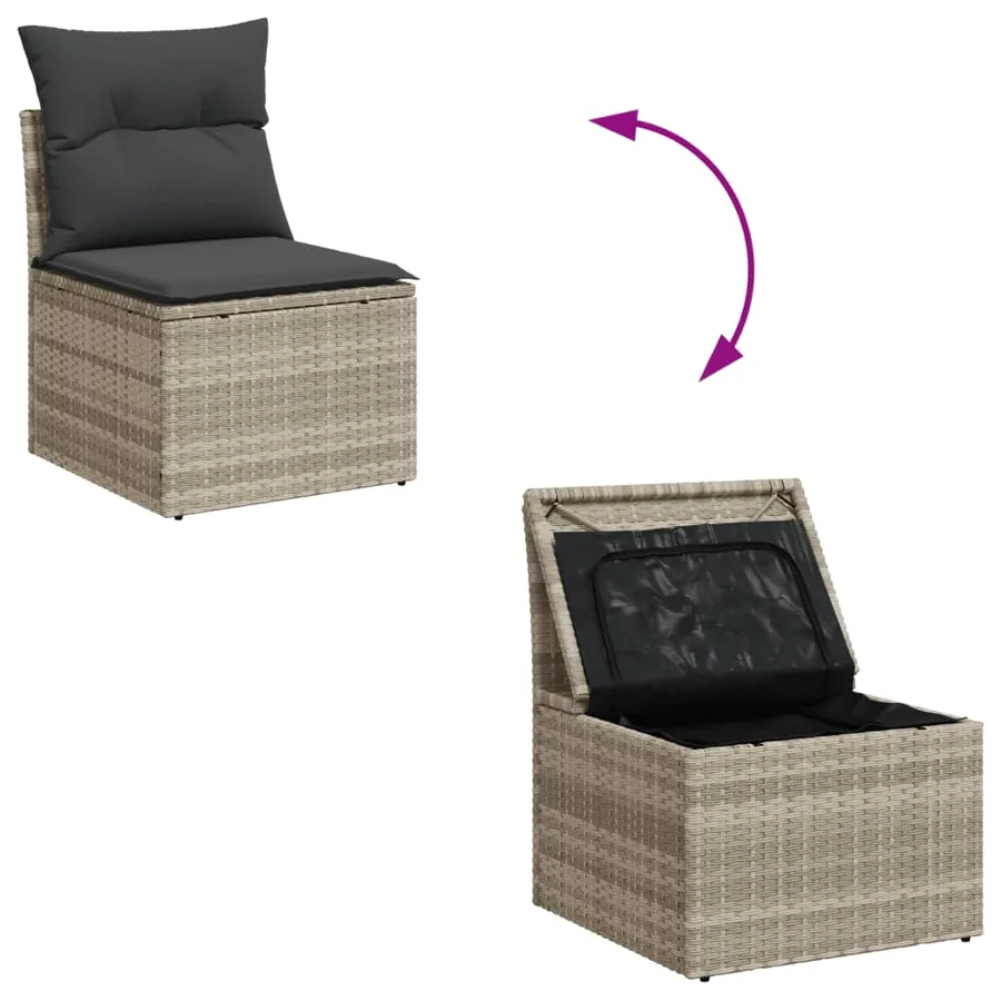 Salon de jardin 4 pcs avec coussins gris clair résine tressée - 6