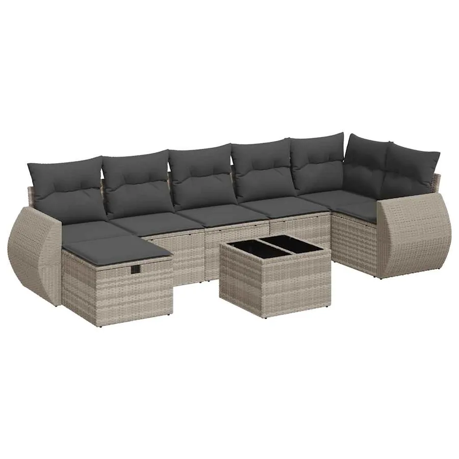 Salon de jardin 8 pcs avec coussins gris clair résine tressée - 2