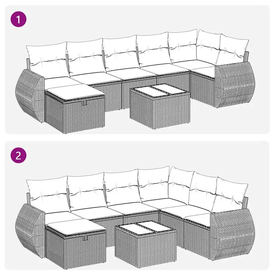 Salon de jardin 8 pcs avec coussins gris clair résine tressée - 8