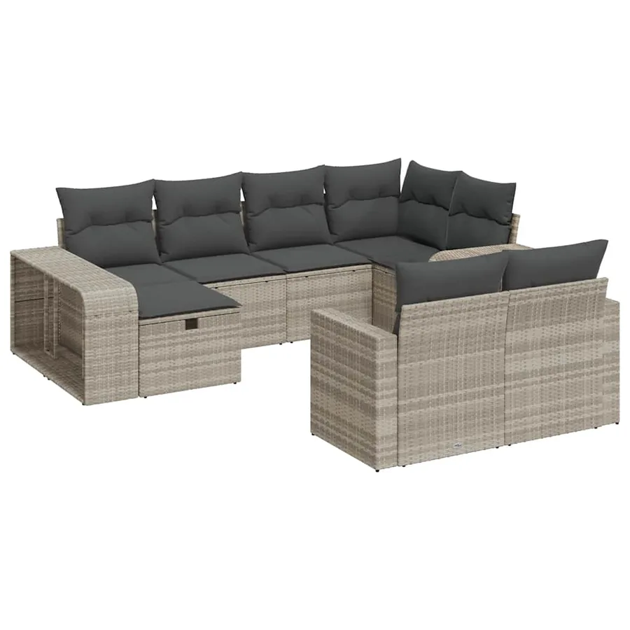 Salon de jardin avec coussins 10 pcs gris clair résine tressée - 2