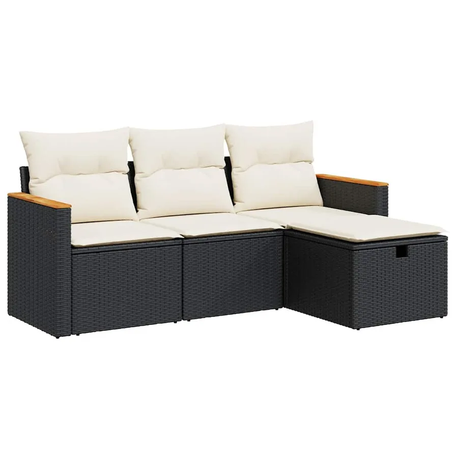 Salon de jardin 4 pcs avec coussins noir résine tressée - 2