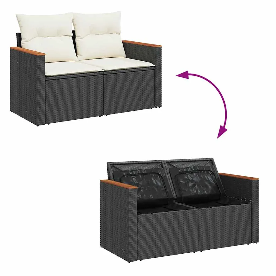 Salon de jardin 4 pcs avec coussins noir résine tressée - 7
