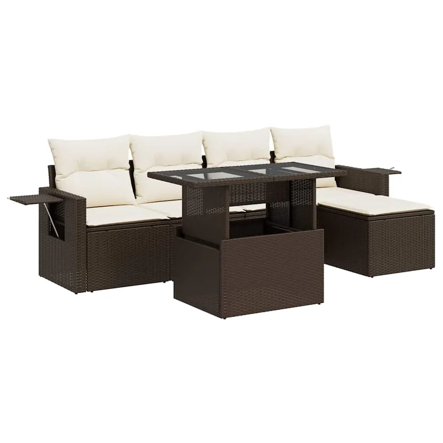 Salon de jardin avec coussins 6 pcs marron résine tressée - 2