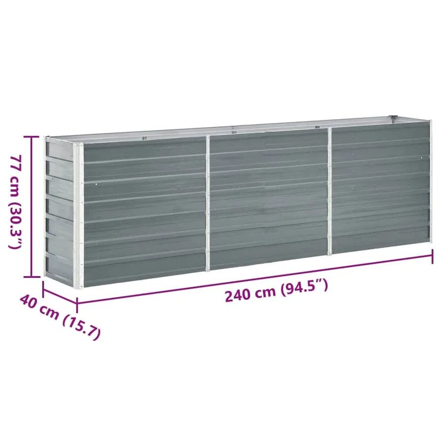Raised Garden Bed Galvanised Steel 240x40x77 cm Grey - 9