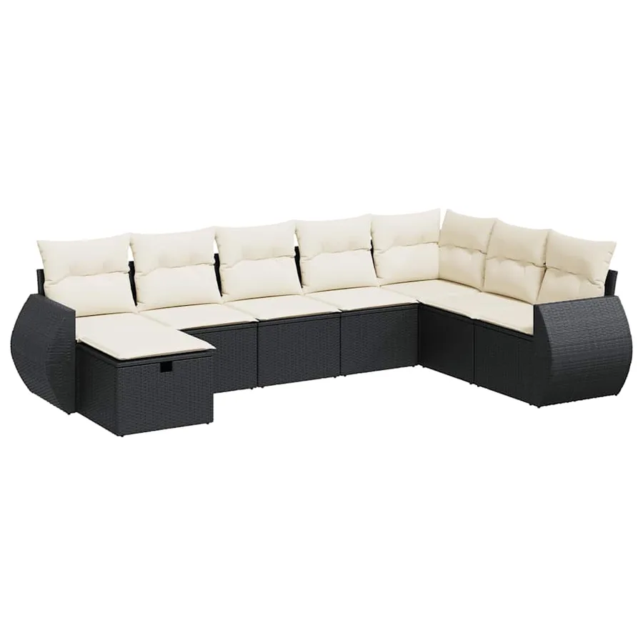Salon de jardin 8 pcs avec coussins noir résine tressée - 2