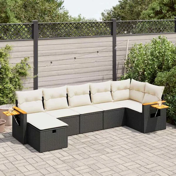Salon de jardin 7 pcs avec coussins noir résine tressée 55 x 62 x 69 cm - 61,0 kg