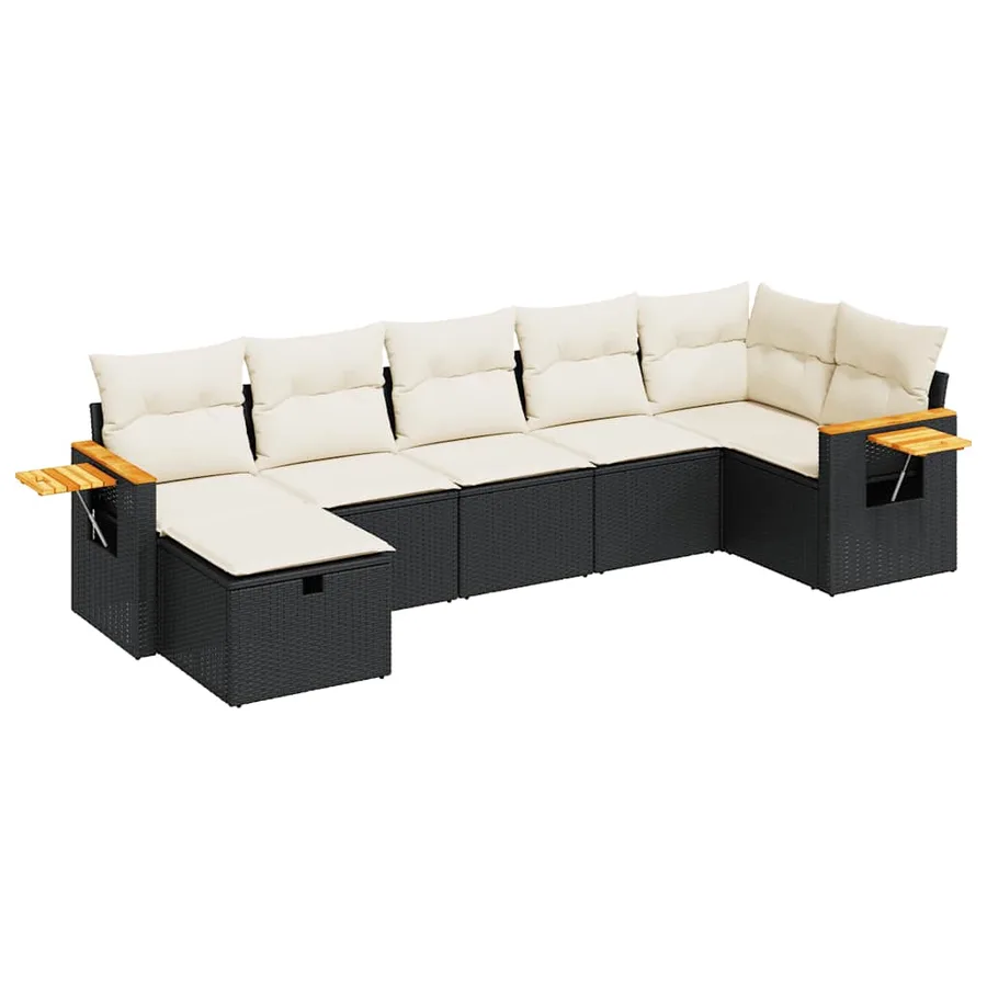 Salon de jardin 7 pcs avec coussins noir résine tressée 55 x 62 x 69 cm - 61,0 kg - 2