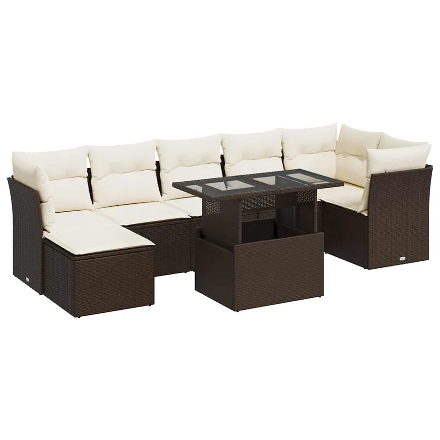 Salon de jardin 8 pcs avec coussins marron résine tressée - 2