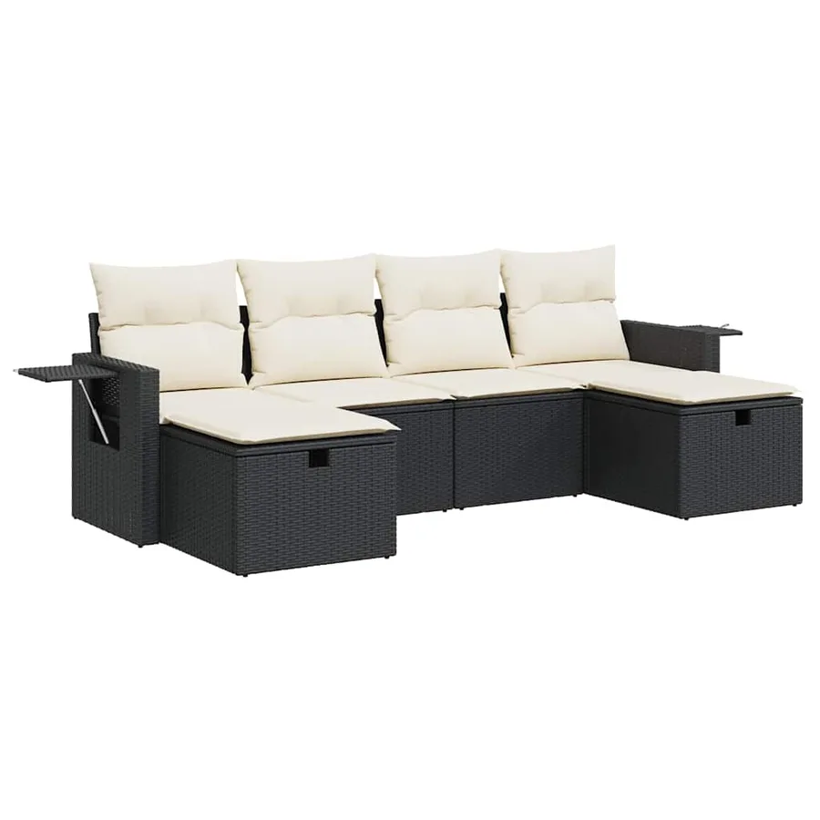 Salon de jardin 6 pcs avec coussins noir résine tressée - 2