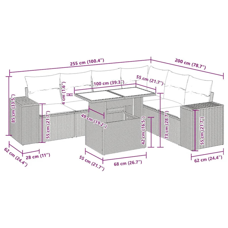 Salon de jardin avec coussins 7 pcs gris résine tressée - 15