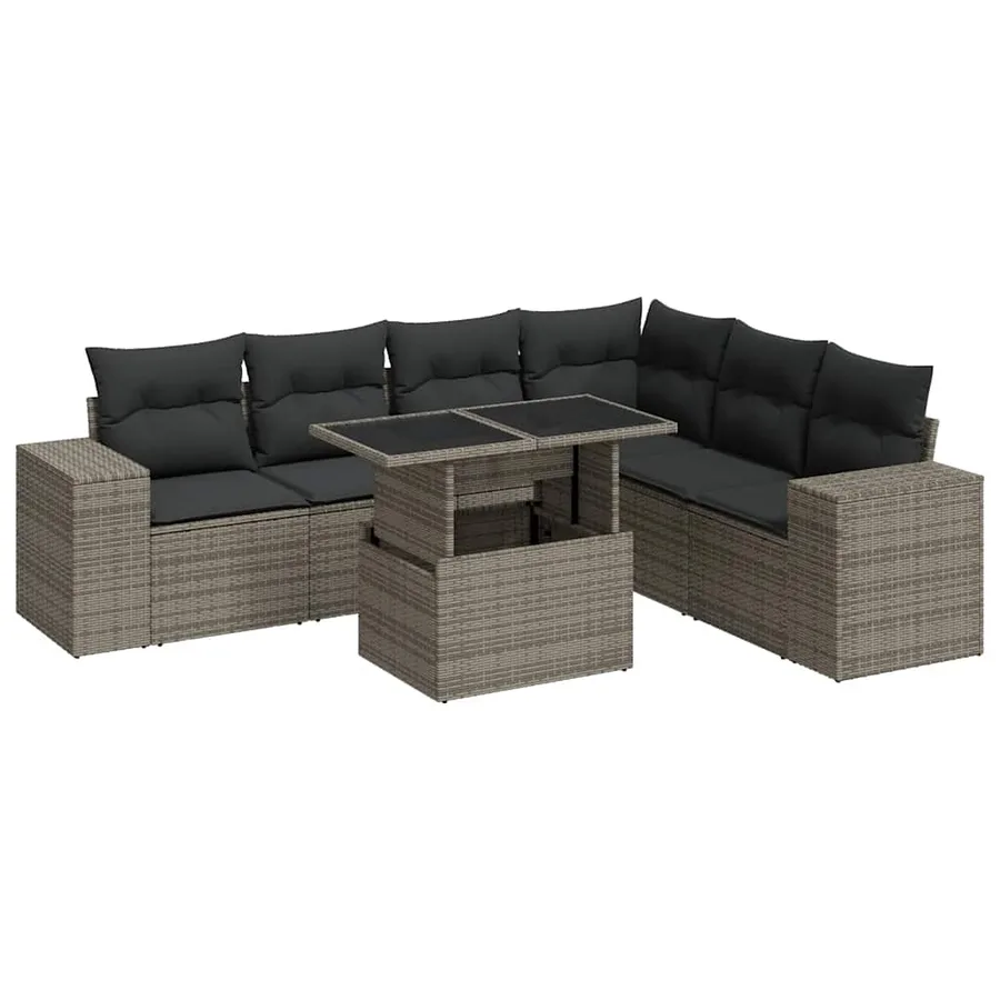 Salon de jardin avec coussins 7 pcs gris résine tressée - 2
