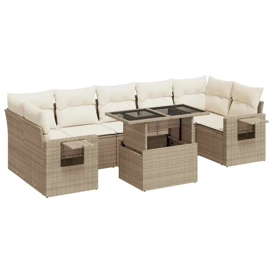 Salon de jardin avec coussins 8 pcs beige résine tressée - 2