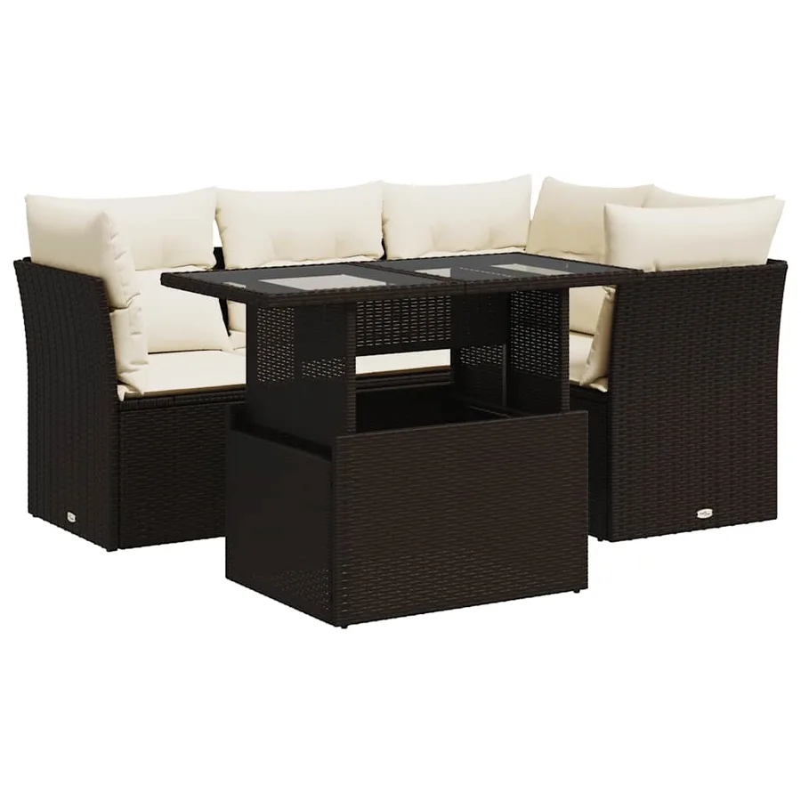 Salon de jardin avec coussins 5 pcs marron résine tressée - 2
