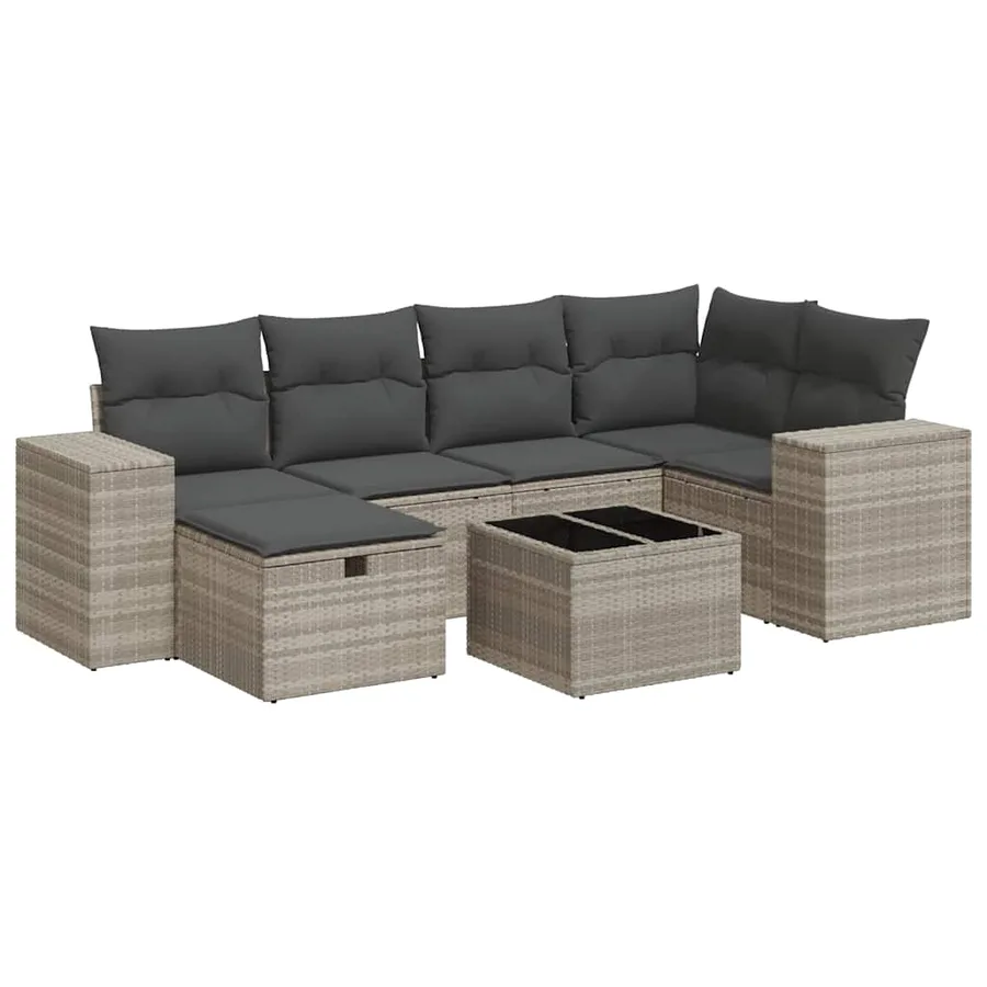Salon de jardin avec coussins 7 pcs gris clair résine tressée - 2