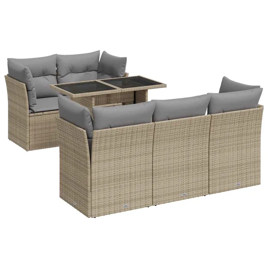 Salon de jardin avec coussins 6 pcs beige résine tressée - 2